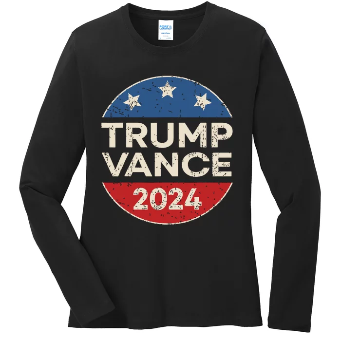 Trump Vance 2024 Retro Button Vice President Vp Election Ladies Long Sleeve Shirt