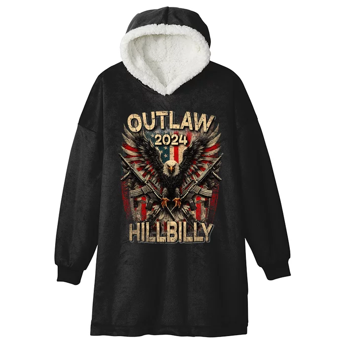 Trump Vance 2024 Outlaw Hillbilly Usa Flag Vintage Elections Hooded Wearable Blanket