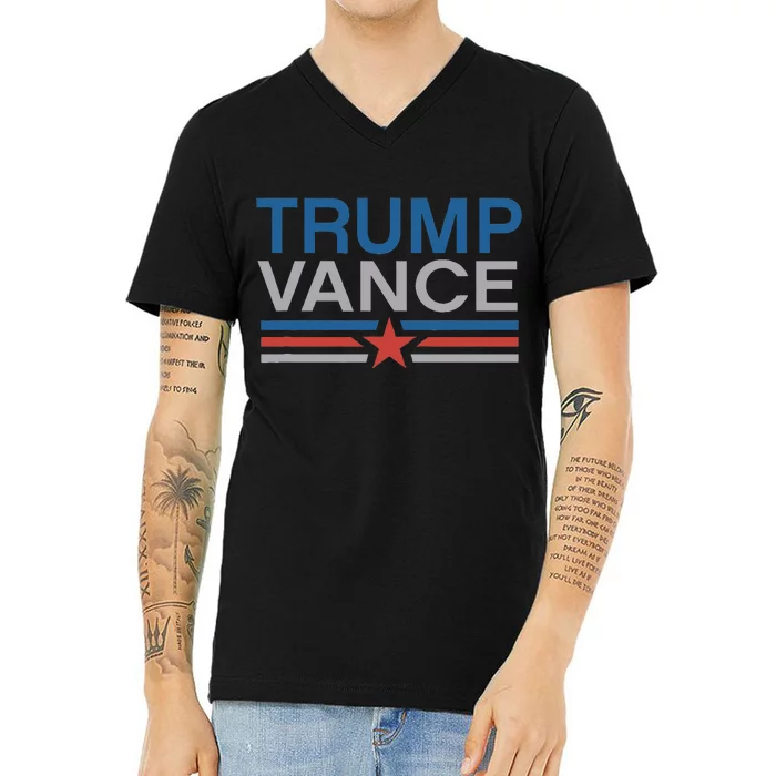 Trump Vance 2024 Retro Stripe And Star Trump Jd Vance V-Neck T-Shirt