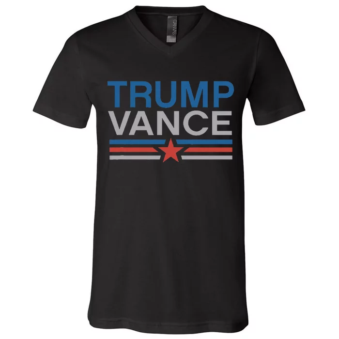 Trump Vance 2024 Retro Stripe And Star Trump Jd Vance V-Neck T-Shirt