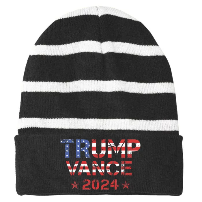 Trump Vance 2024 Vintage Patriotic Striped Beanie with Solid Band