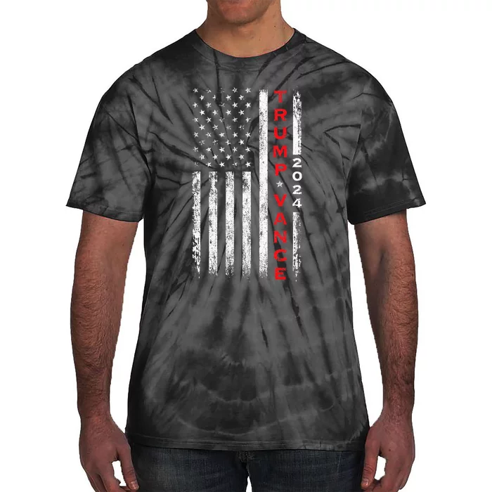 Trump Vance 2024 Vintage Subdued Vertical Flag Tie-Dye T-Shirt