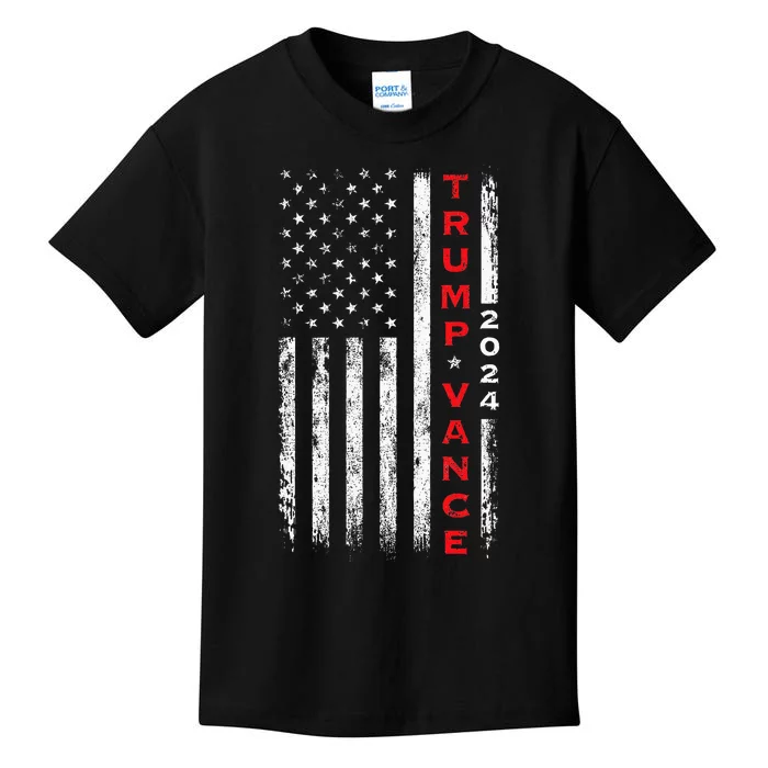 Trump Vance 2024 Vintage Subdued Vertical Flag Kids T-Shirt