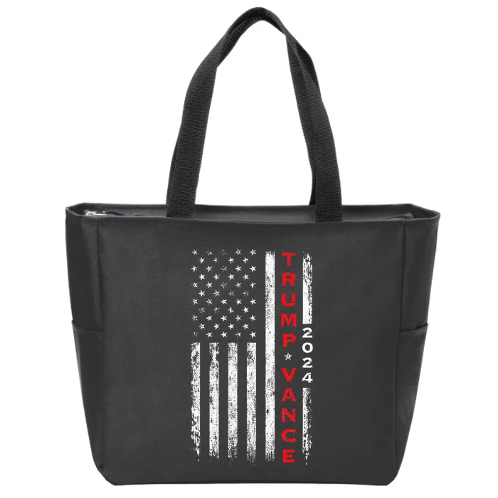 Trump Vance 2024 Vintage Subdued Vertical Flag Zip Tote Bag