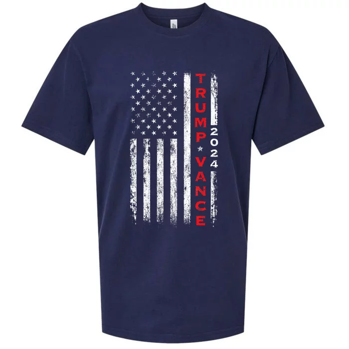 Trump Vance 2024 Vintage Subdued Vertical Flag Sueded Cloud Jersey T-Shirt