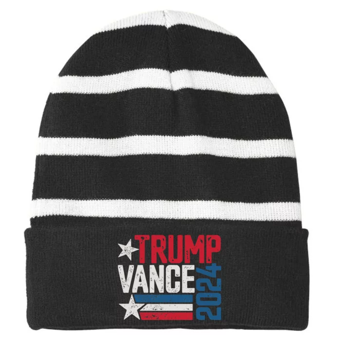 Trump Vance 2024 Vintage Distressed Trump Vance 2024 Striped Beanie with Solid Band