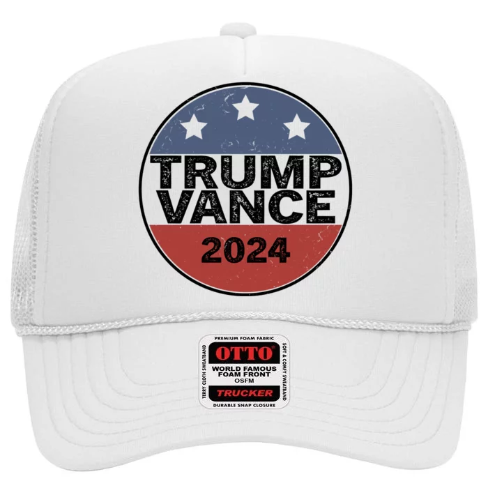 Trump Vance 2024 Vintage Election High Crown Mesh Trucker Hat