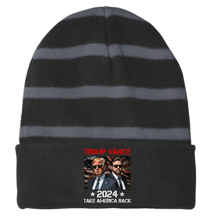 Trump Vance 2024 Donald Trump J.D. Vance Take America Back Striped Beanie with Solid Band