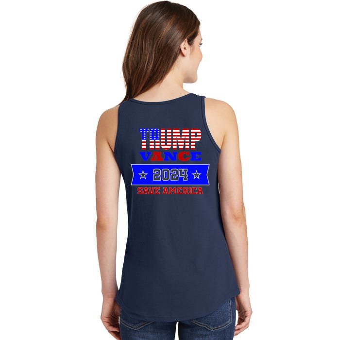 Trump Vance 2024 Front Pocket Print And Back Front & Back Ladies Essential Tank