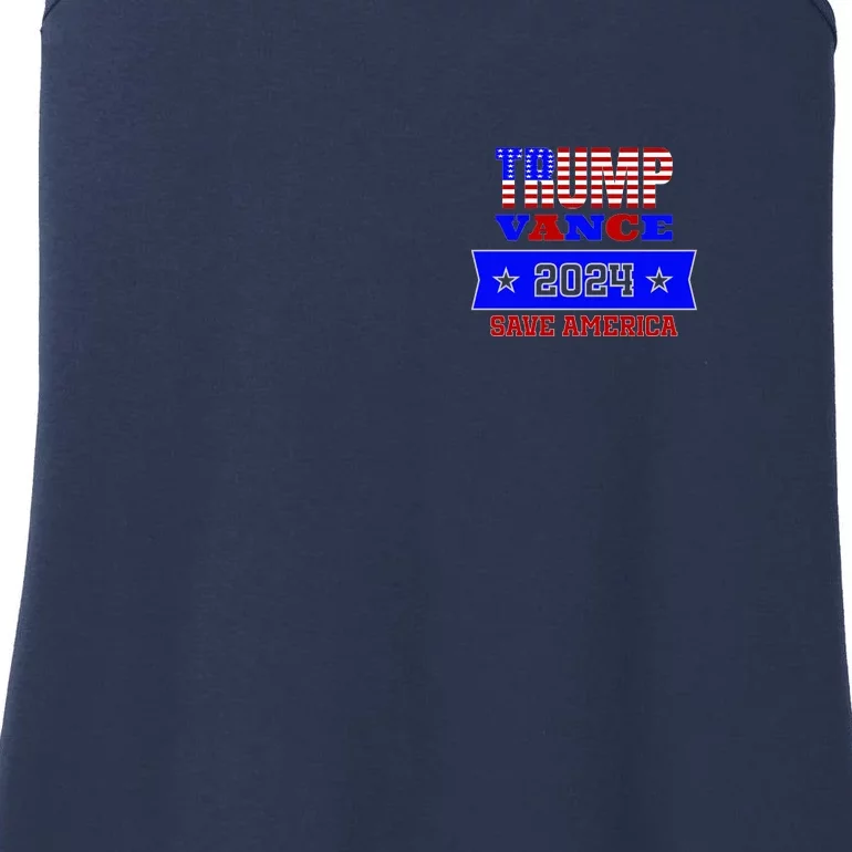 Trump Vance 2024 Front Pocket Print And Back Front & Back Ladies Essential Tank