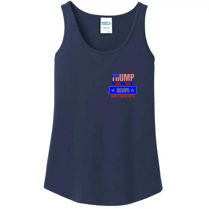 Trump Vance 2024 Front Pocket Print And Back Front & Back Ladies Essential Tank