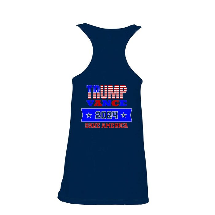 Trump Vance 2024 Front Pocket Print And Back Front & Back Ladies Essential Flowy Tank