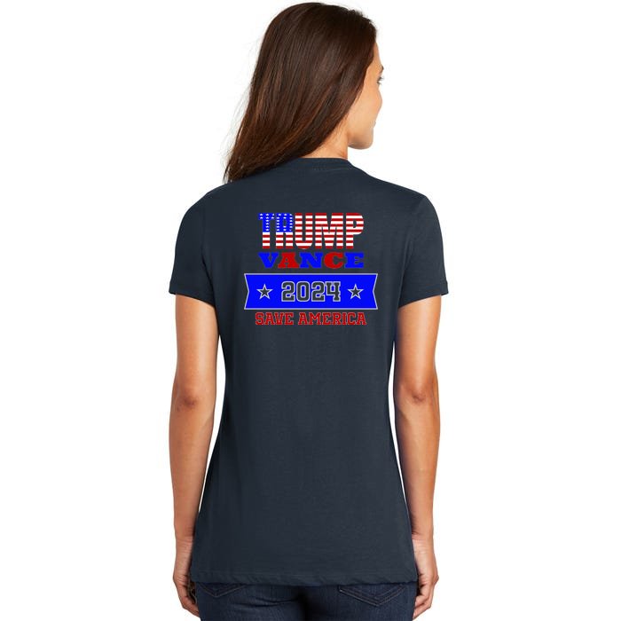 Trump Vance 2024 Front Pocket Print And Back Front & Back Women's V-Neck T-Shirt