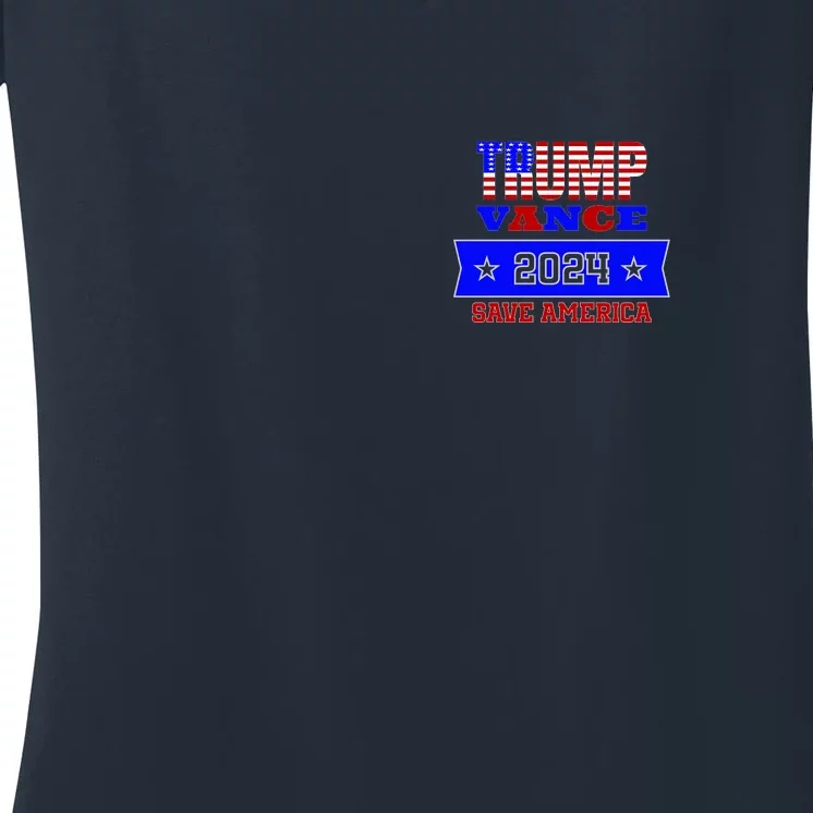 Trump Vance 2024 Front Pocket Print And Back Front & Back Women's V-Neck T-Shirt