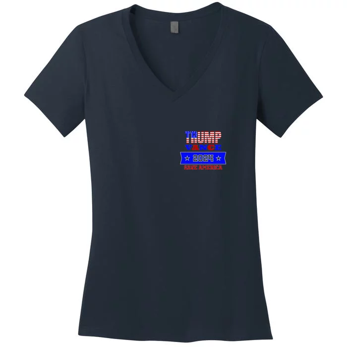 Trump Vance 2024 Front Pocket Print And Back Front & Back Women's V-Neck T-Shirt