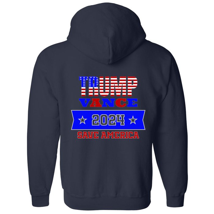 Trump Vance 2024 Front Pocket Print And Back Front & Back Full Zip Hoodie