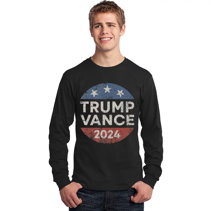 Trump Vance 2024 Vice President Vp Election Retro Button Long Sleeve Shirt