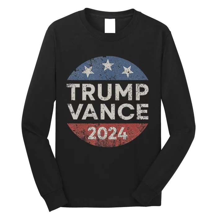 Trump Vance 2024 Vice President Vp Election Retro Button Long Sleeve Shirt