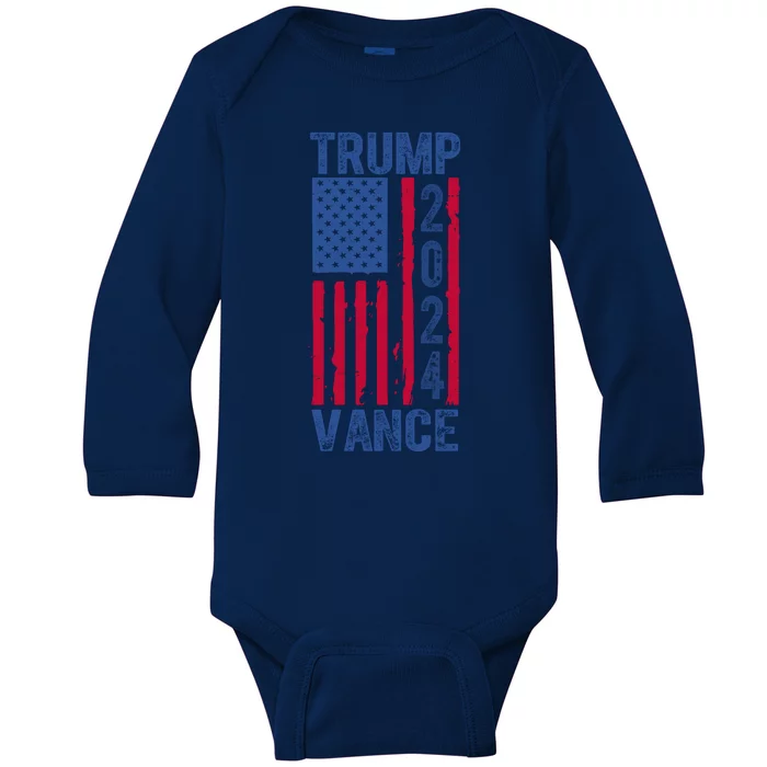 Trump Vance 2024 Us Flag Election Baby Long Sleeve Bodysuit