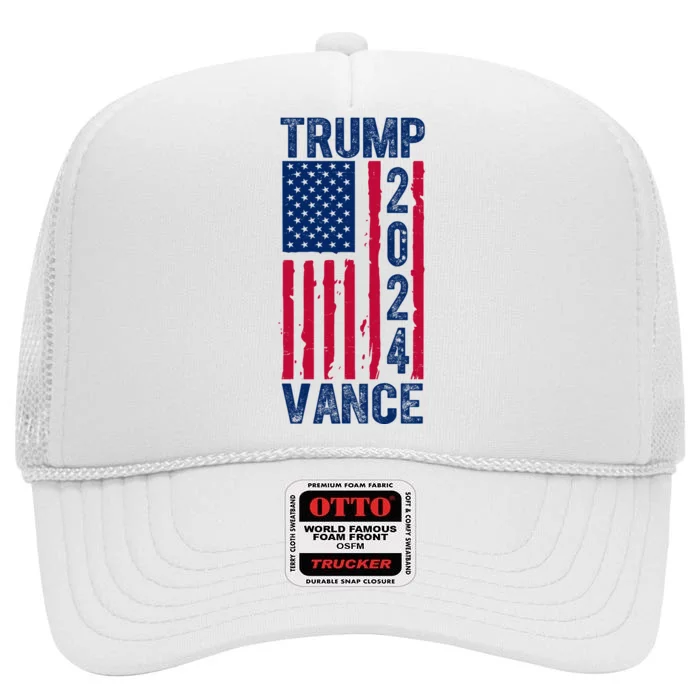 Trump Vance 2024 Us Flag Election High Crown Mesh Trucker Hat