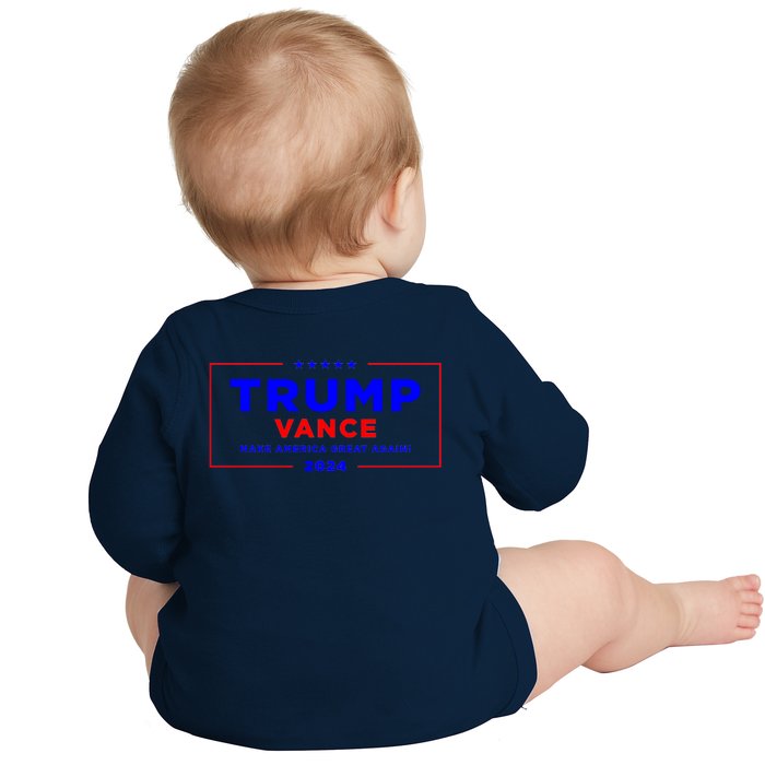 Trump Vance 2024 Front Pocket Print With Back Print Front & Back Baby Long Sleeve Bodysuit