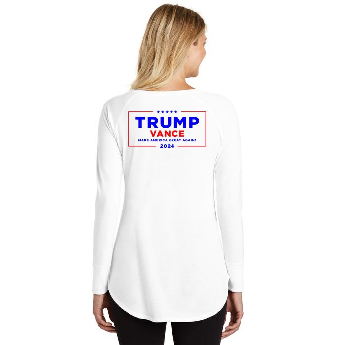 Trump Vance 2024 Front Pocket Print With Back Print Front & Back Women's Perfect Tri Tunic Long Sleeve Shirt