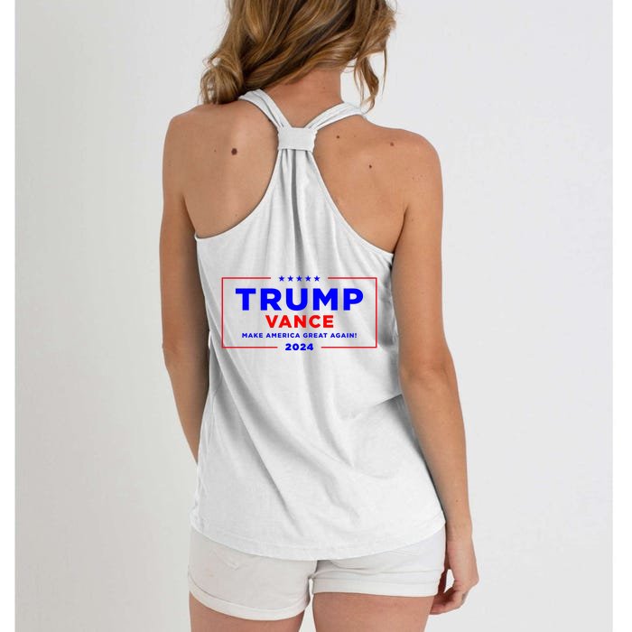 Trump Vance 2024 Front Pocket Print With Back Print Front & Back Women's Knotted Racerback Tank