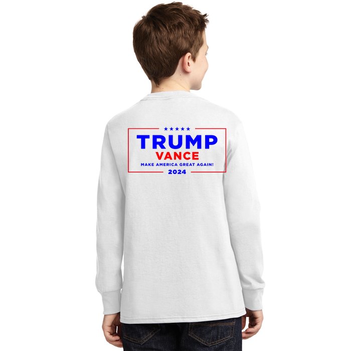 Trump Vance 2024 Front Pocket Print With Back Print Front & Back Kids Long Sleeve Shirt