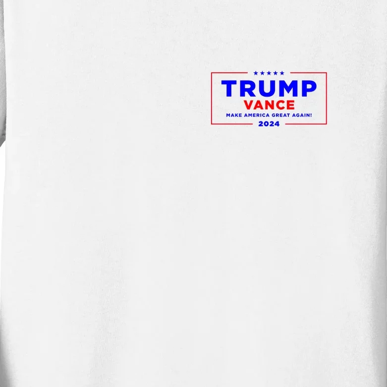 Trump Vance 2024 Front Pocket Print With Back Print Front & Back Kids Long Sleeve Shirt