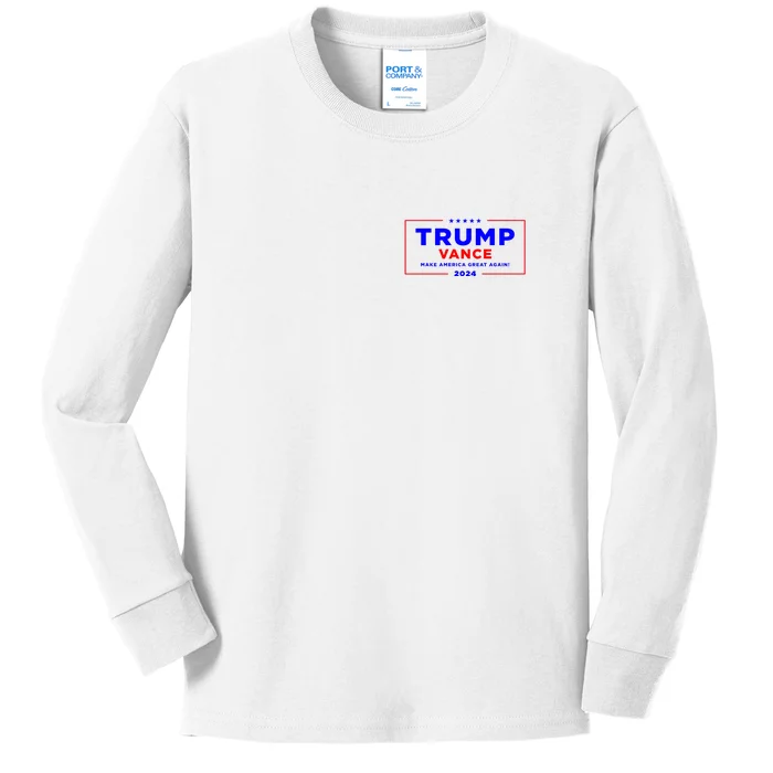 Trump Vance 2024 Front Pocket Print With Back Print Front & Back Kids Long Sleeve Shirt