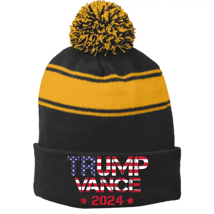 Trump Vance 2024 Vintage Patriotic Stripe Pom Pom Beanie