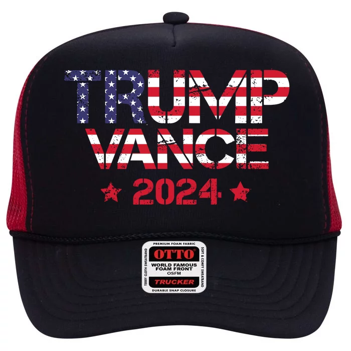 Trump Vance 2024 Vintage Patriotic High Crown Mesh Trucker Hat