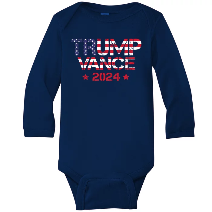 Trump Vance 2024 Vintage Patriotic Baby Long Sleeve Bodysuit