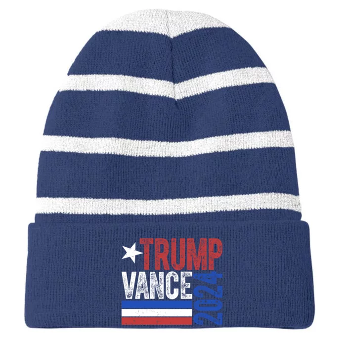 Trump Vance 2024 Vintage Election Striped Beanie with Solid Band