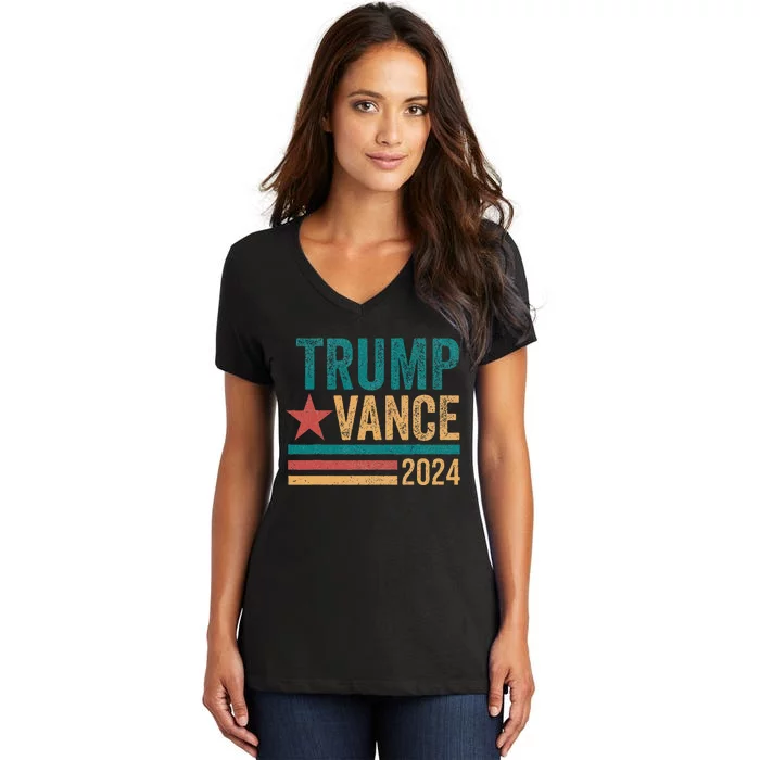 Trump Vance 2024 Retro Stripe Trump Jd Vance Women's V-Neck T-Shirt