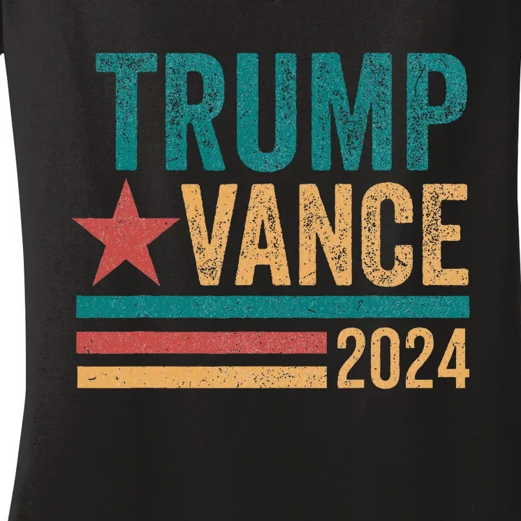 Trump Vance 2024 Retro Stripe Trump Jd Vance Women's V-Neck T-Shirt