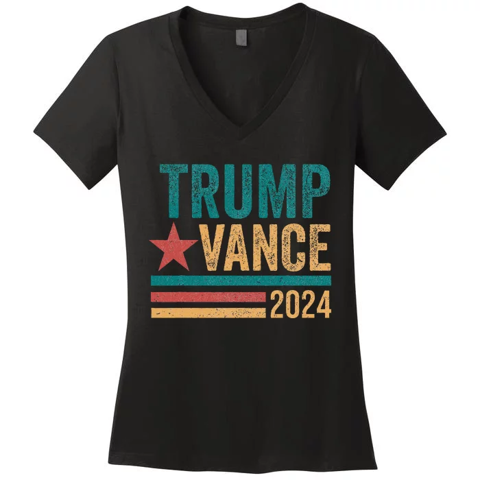 Trump Vance 2024 Retro Stripe Trump Jd Vance Women's V-Neck T-Shirt