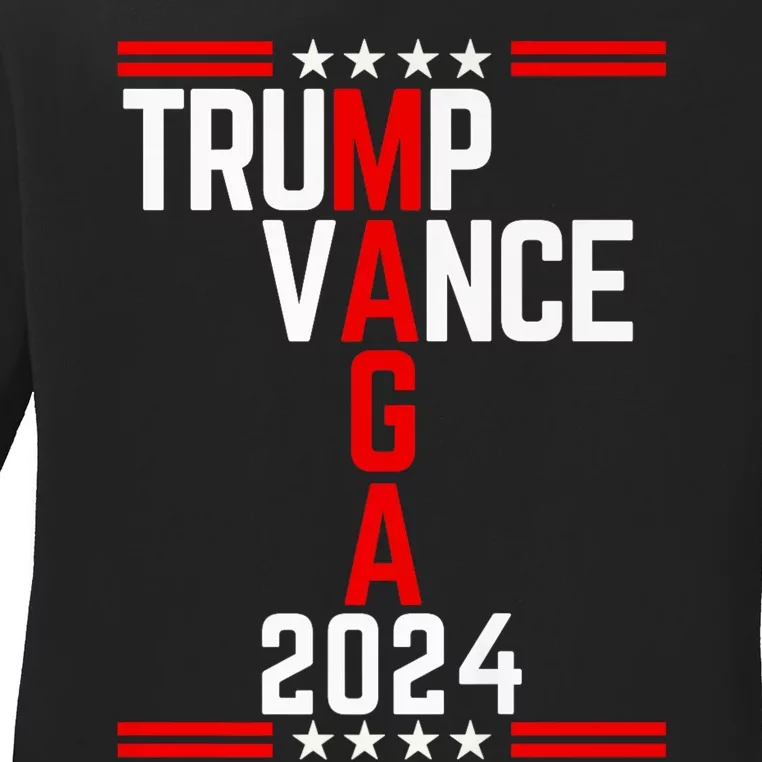 Trump Vance 2024 Retro Stripe Trump Jd Vance Maga Ladies Long Sleeve Shirt