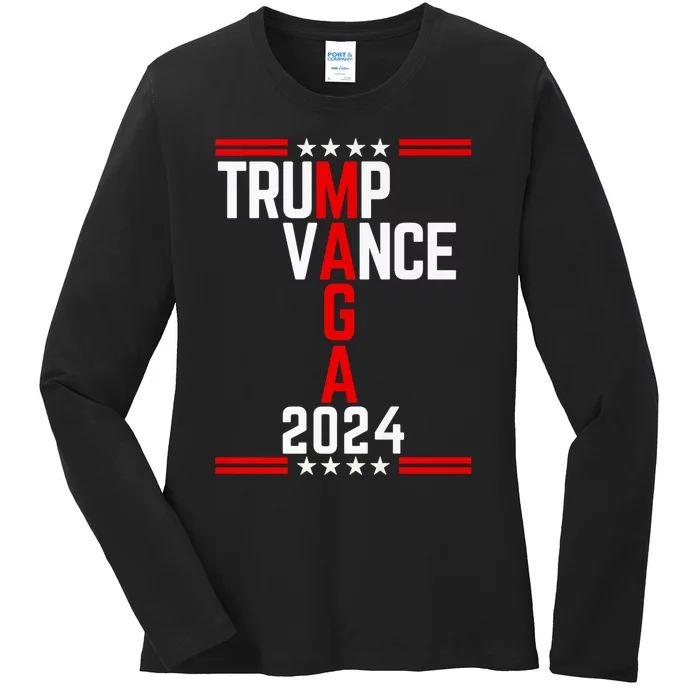 Trump Vance 2024 Retro Stripe Trump Jd Vance Maga Ladies Long Sleeve Shirt