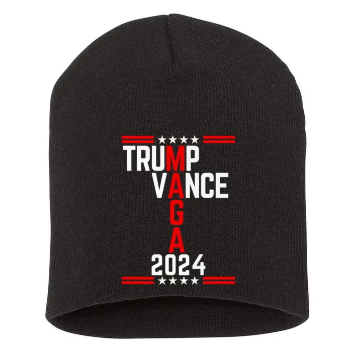 Trump Vance 2024 Retro Stripe Trump Jd Vance Maga Short Acrylic Beanie