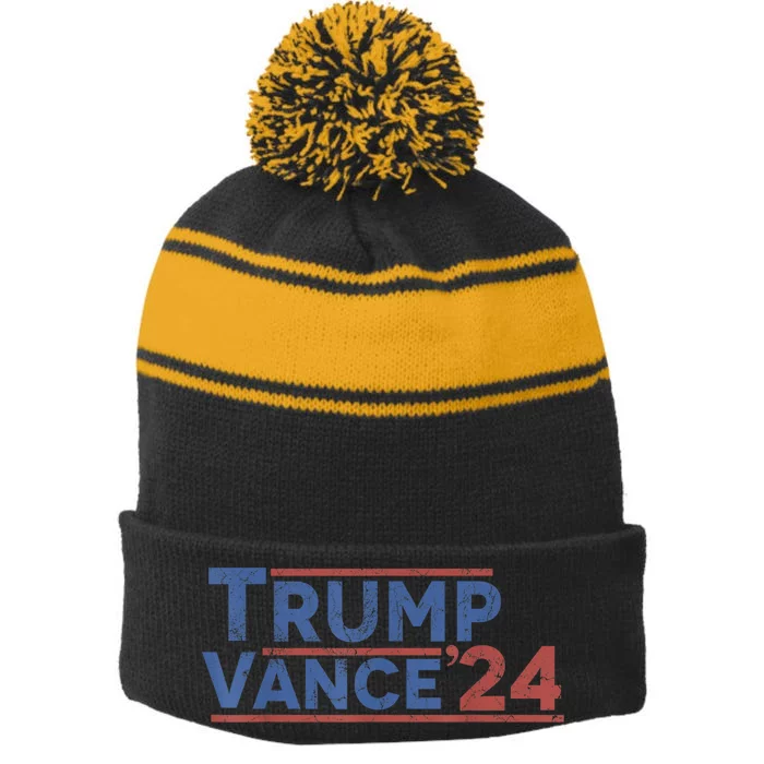 Trump Vance 2024 Retro Usa President Rally 2024 Stripe Pom Pom Beanie