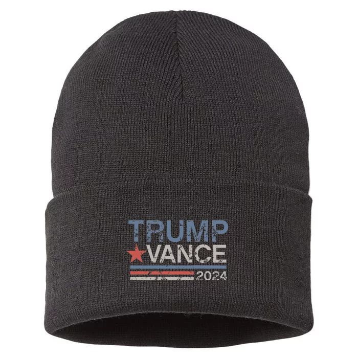 Trump Vance 2024 Retro Featuring Trump And Jd Vance Sustainable Knit Beanie