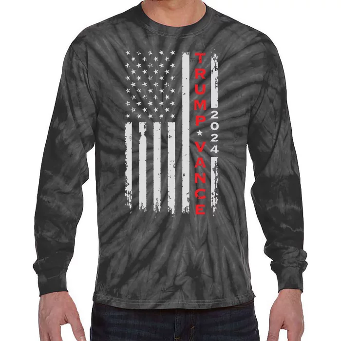 Trump Vance 2024 Vintage Subdued Vertical Flag Tie-Dye Long Sleeve Shirt