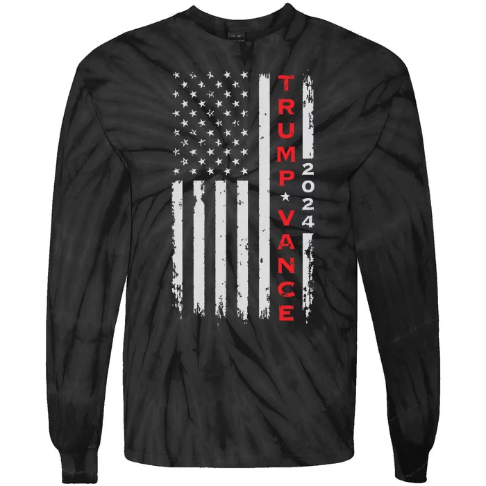 Trump Vance 2024 Vintage Subdued Vertical Flag Tie-Dye Long Sleeve Shirt