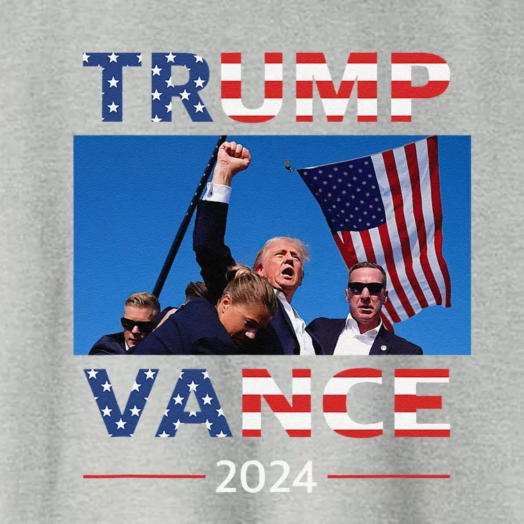 Trump Vance 2024 Usa Flag Fist Pump Election Rally Women's Crop Top Tee