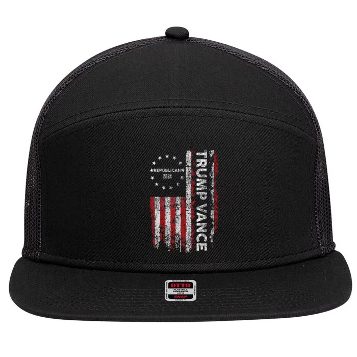 Trump Vance 2024 Us Flag Republican 2024 President Election 7 Panel Mesh Trucker Snapback Hat