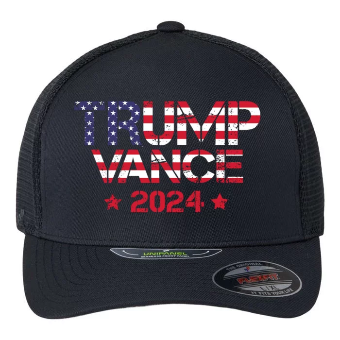 Trump Vance 2024 Vintage Patriotic Flexfit Unipanel Trucker Cap