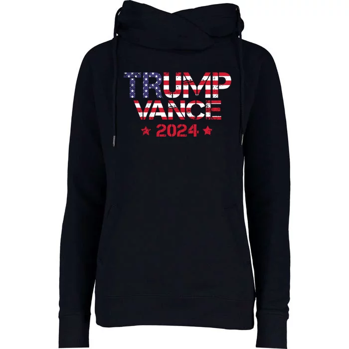 Trump Vance 2024 Vintage Patriotic Womens Funnel Neck Pullover Hood