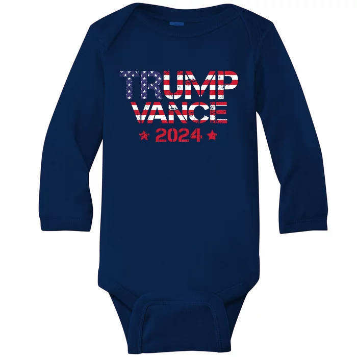 Trump Vance 2024 Vintage Patriotic Baby Long Sleeve Bodysuit