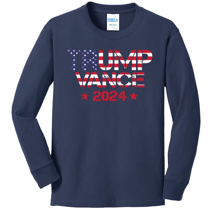 Trump Vance 2024 Vintage Patriotic Kids Long Sleeve Shirt